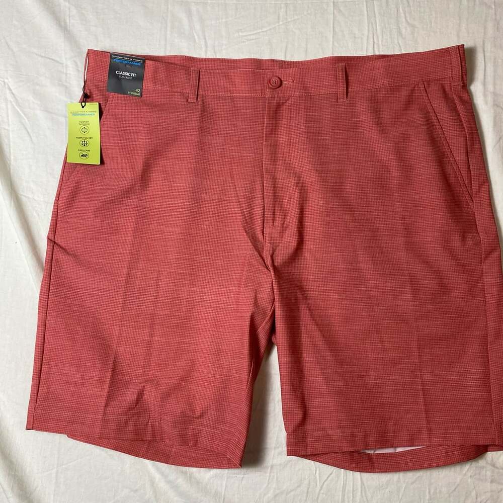 Roundtree And Yorke Performance Classic Fit 9 Inseam Shorts 42 Red (1352)